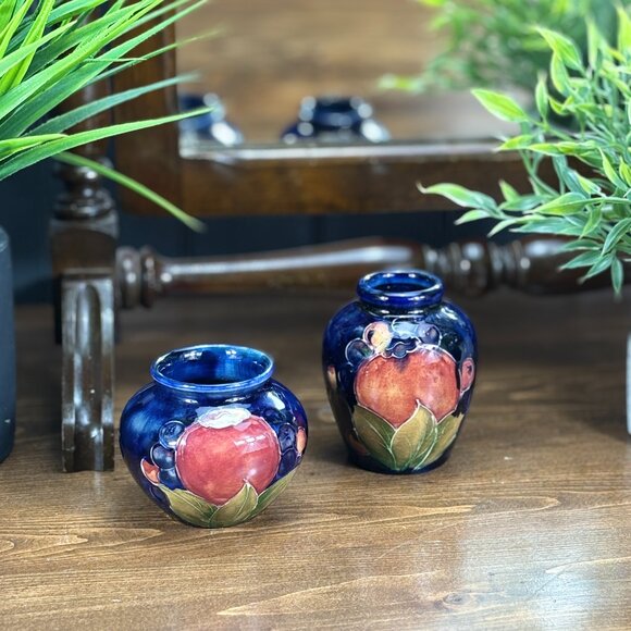Pair of Vintage Moorcroft Pomegranate Vases Small Hand Painted 1920s-1940s Vases - Picture 1 of 15